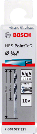 Bosch HSS PointTeQ 9/64″ drill bit pack.