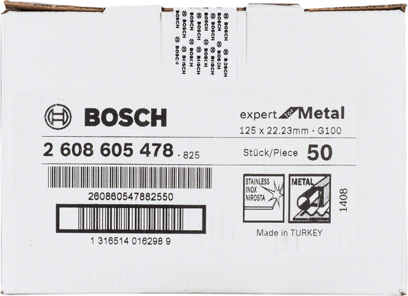 Bosch Expert for Metal grinding discs 125mm G100, box of 50.