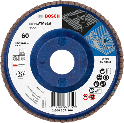 Bosch X551 flap disc 125×22.23mm for metal.