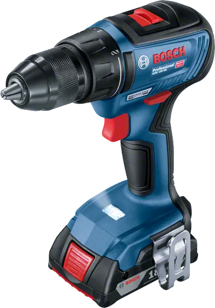 Bosch GSR 18V-50 cordless drill with 2.0Ah battery.