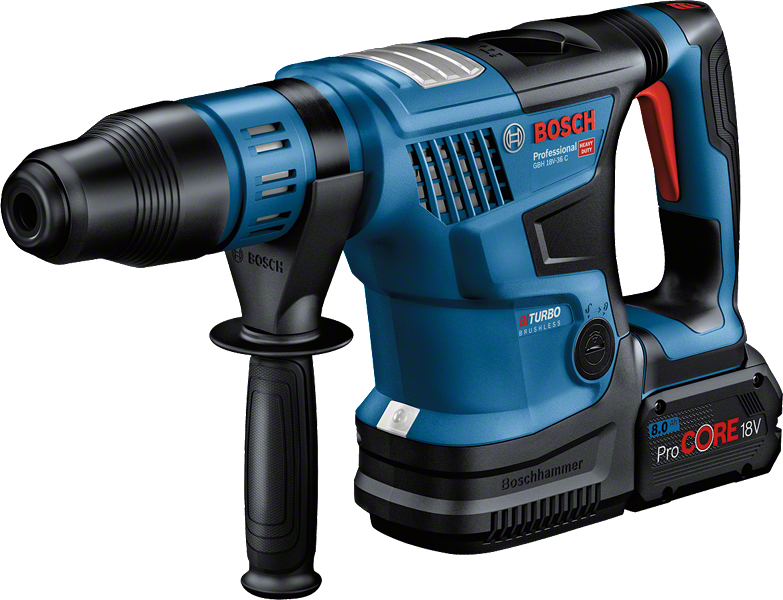 Bosch GBH 18V-36 C cordless rotary hammer with 8Ah battery.