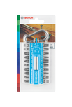 Bosch 21-piece screwdriver bit set with blue holder.