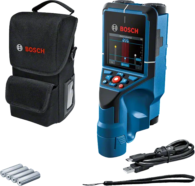 Bosch D-Tect 200 C wall scanner with case and accessories.