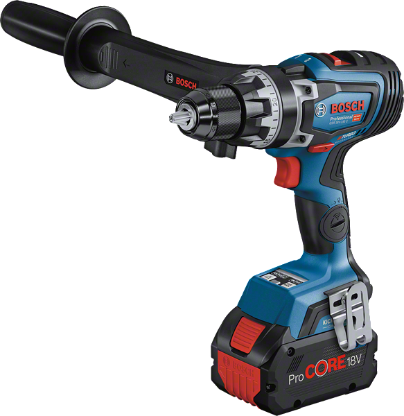 Bosch GSR 18V-150 C cordless drill with side handle.