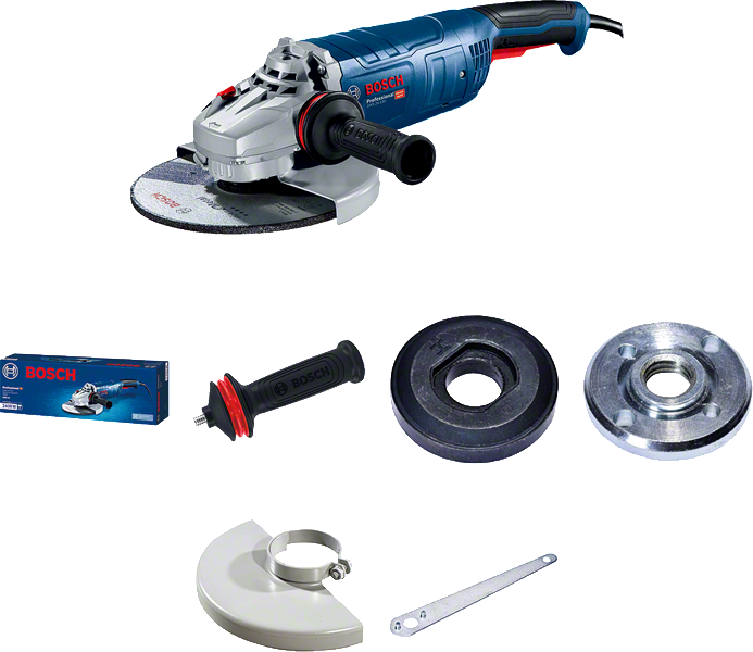 Bosch GWS 24-180 angle grinder with accessories.