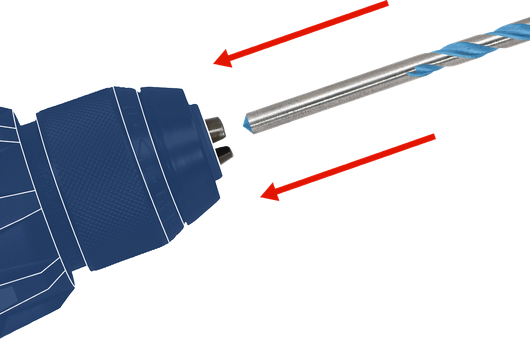Drill bit being inserted into a power drill chuck.