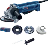 Bosch GWS 9-125 P angle grinder with accessories.