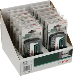 Bosch 12-piece screwdriver bit set in retail display.