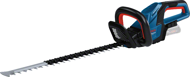 Bosch GHE 18V-60 cordless hedgecutter for trimming shrubs.