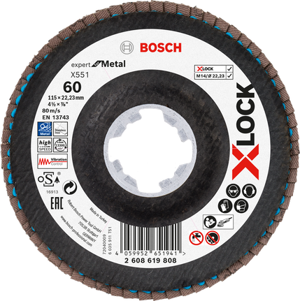 Bosch X-LOCK Flap disc X551 for metal, grit 60.