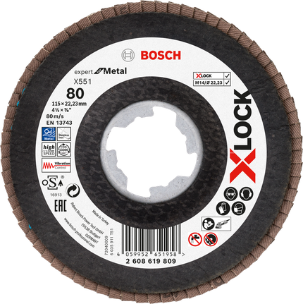 Bosch X-LOCK Flap disc X551 for metal, grit 80.