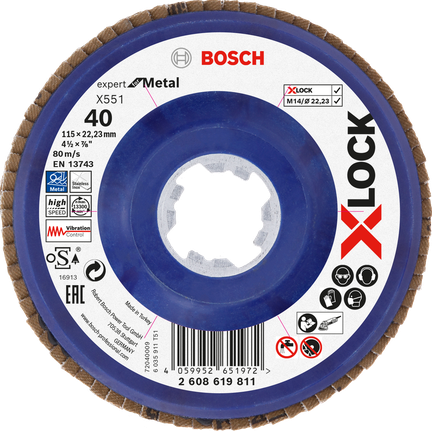 Bosch X-LOCK Flap disc X551 for metal, grit 40.