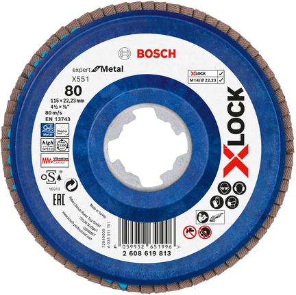 Bosch X-LOCK Flap disc X551 for metal, grit 80.