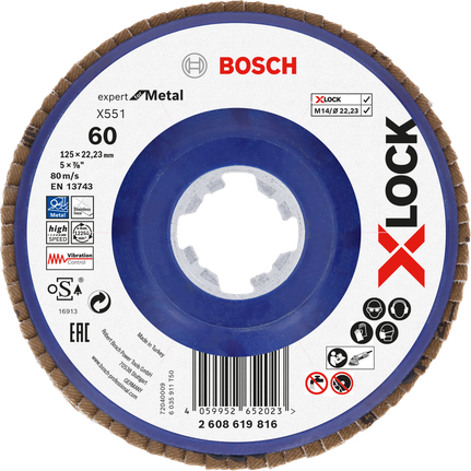 Bosch X-LOCK Flap disc X551 for metal, grit 60.