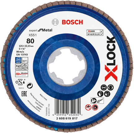 Bosch X-LOCK Flap disc X551 for metal, grit 80.