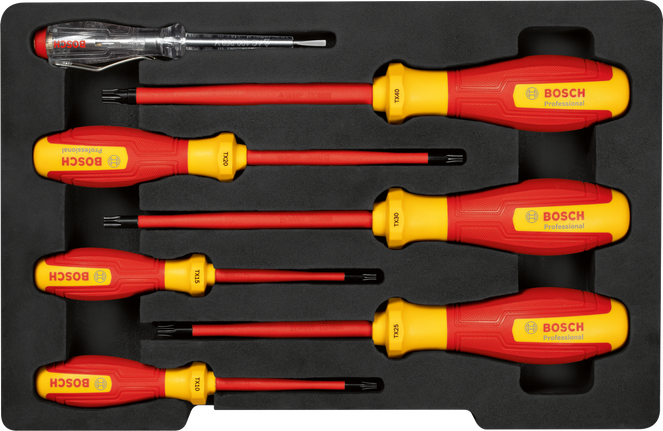 Bosch VDE screwdriver set TX 7 pcs with insulated handles.