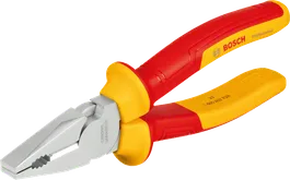 Bosch VDE combination plier with insulated red and yellow handles.