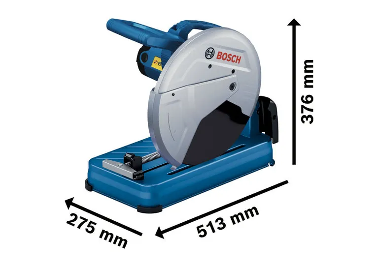 Bosch GCO 230 metal cut-off saw with dimensions shown.