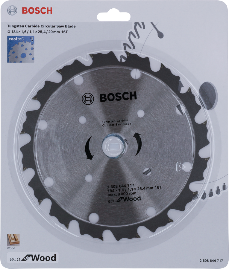 Bosch Eco for Wood CoolteQ 184×1.1×25.4 mm circular saw blade.