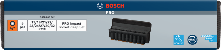 Bosch PRO 3/4″ impact socket set.