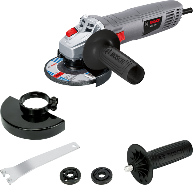 Bosch WS700 angle grinder with accessory set.