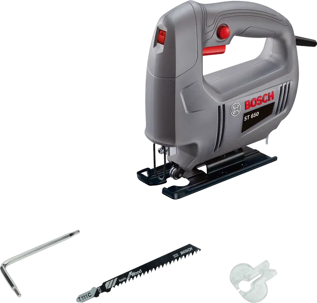 Bosch ST 650 jigsaw with blade and accessories.