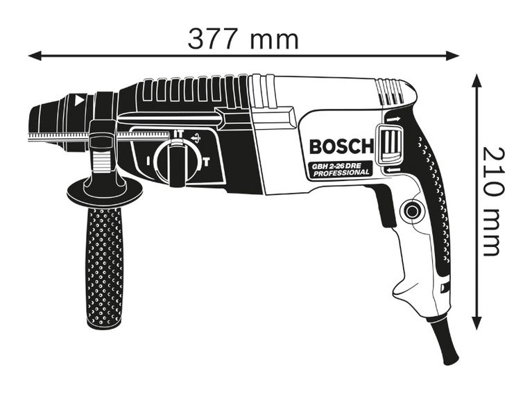 Rotary hammer dimensions.