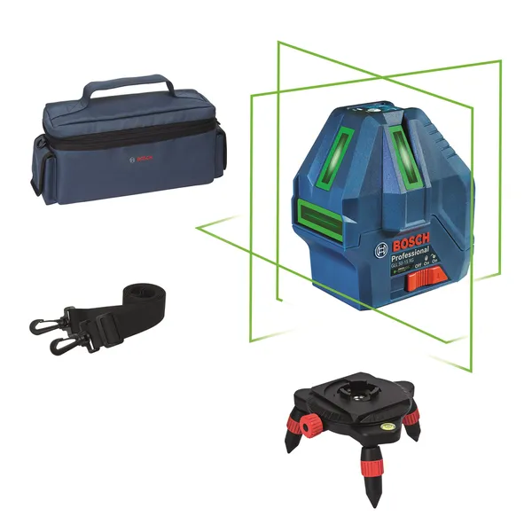 Bosch GLL 50-15 XG laser leveling tool with case and mount.