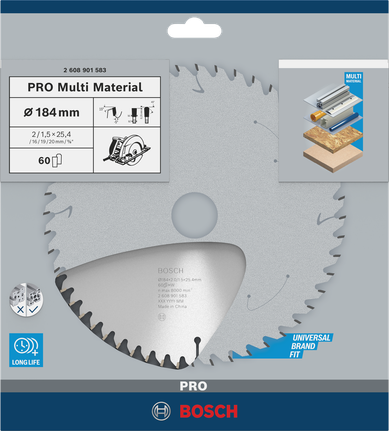 Bosch PRO Multi Material 184 mm circular saw blade T60.