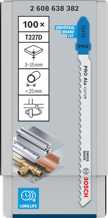 Bosch PRO Alu curve T227D jigsaw blades 100× 3–15 mm 3/8–1/2″.