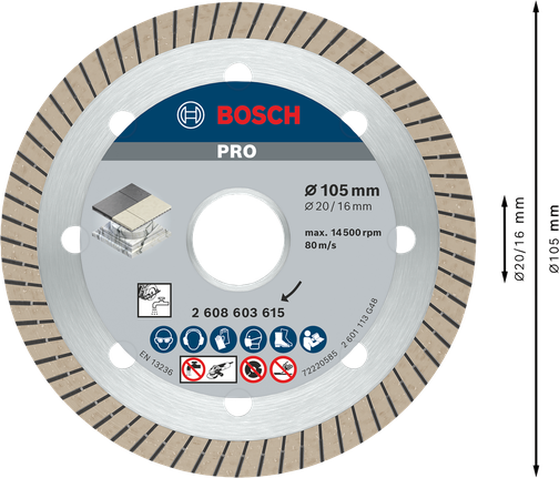 Bosch PRO Ceramic Diamond Disc 105 mm for tile cutting.