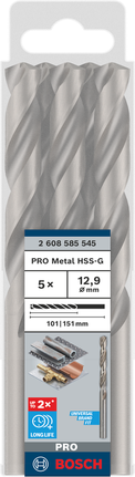 Bosch PRO Metal HSS-G drill bit set 12.9 mm 5 pieces.