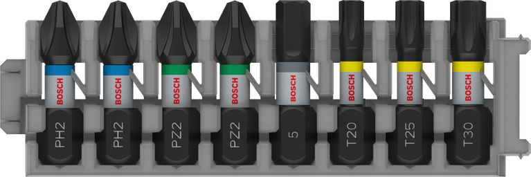 Bosch PRO Impact Screwdriver Bit Set 8 pcs, assorted sizes.