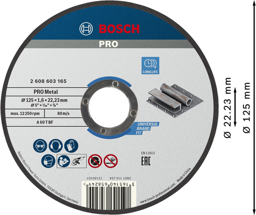Bosch PRO Metal Bonded Cutting Disc 125 x 1.6 x 22.23 mm.