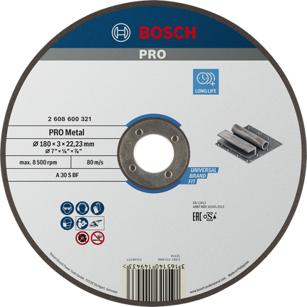 Bosch PRO Metal bonded cutting disc 180 x 3 x 22.23 mm.