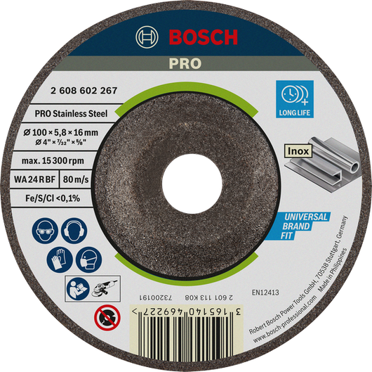 Bosch PRO Stainless Steel Grinding Disc, 100 mm WA 24 R BF.
