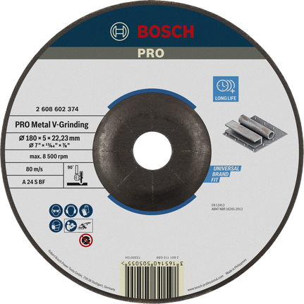 Bosch PRO Metal V-Grinding Disc for metal, 180 mm.