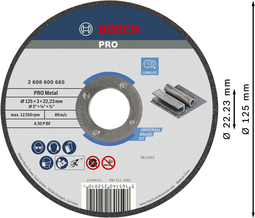 Bosch PRO Metal Cutting Disc 125 x 3 x 22.23 mm.