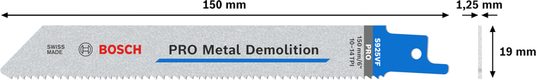 Bosch PRO Metal Demolition S1125VF blade, 225 mm length.
