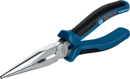Bosch long nose plier with ergonomic blue handle.