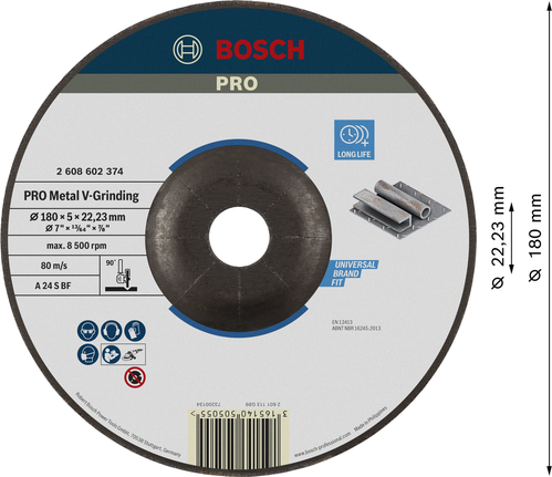 Bosch PRO Metal V-Grinding Disc 180 mm for metal.