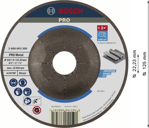 Bosch PRO Metal Grinding Disc 125 x 6 x 22.23 mm.