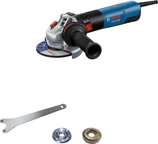 Bosch GWS 20-125 angle grinder with accessories.