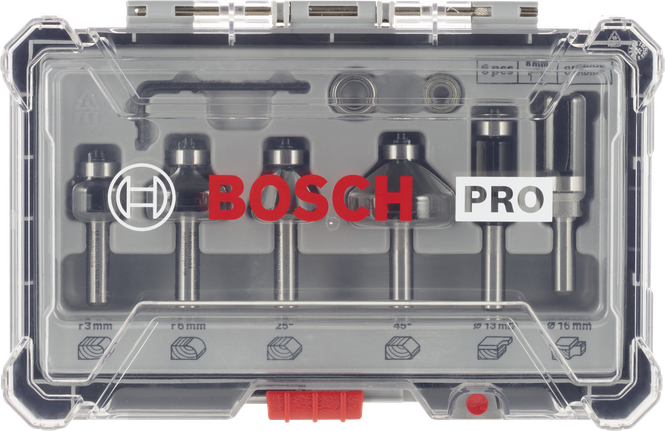 Bosch PRO router bit trim and edging set 8 mm shank 6 pcs.