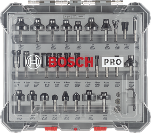 Bosch PRO router bit 30-piece set.