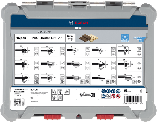 Bosch PRO router bit set 6 mm 15 pcs.