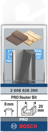 Bosch PRO router straight bit 8 mm shank 20 mm cut.