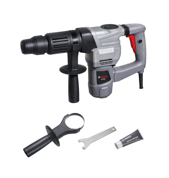 Bosch SH500 rotary hammer drill with handle and accessories.