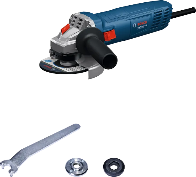 Bosch GWS 700-125 angle grinder with accessories.