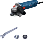 Bosch GWS 700-100 angle grinder with side handle and accessories.